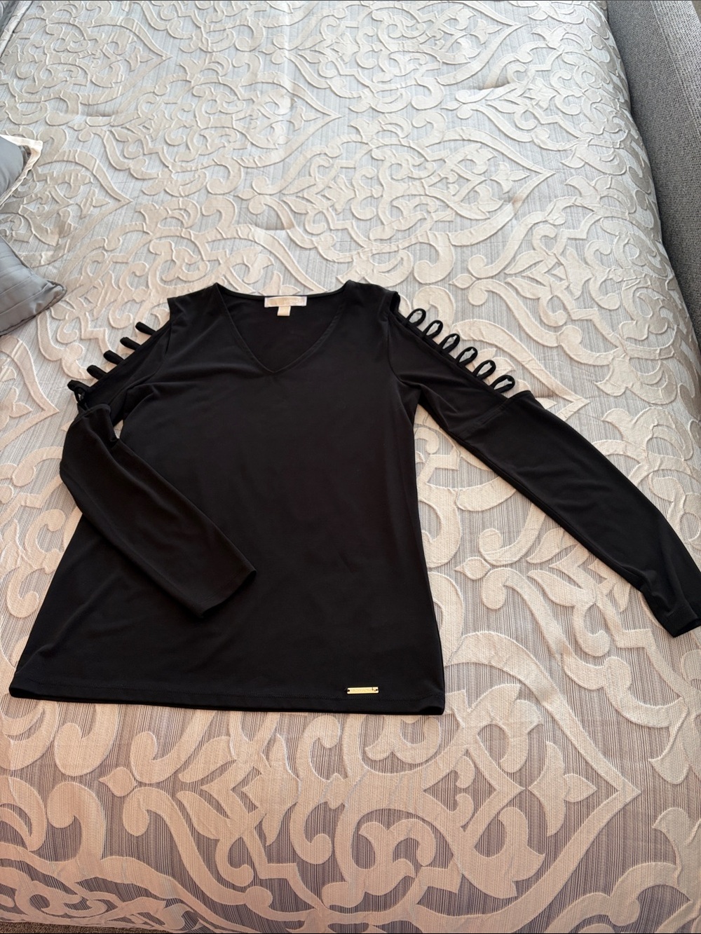 MICHAEL Michael Kors Black Long Sleeve Top with Shoulder Ladder Cutouts